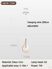 Teardrop Glass Pendant Light with Minimalist Metal Accent