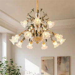 Gold Floral Glass Chandelier Multi-Arm Pendant Light