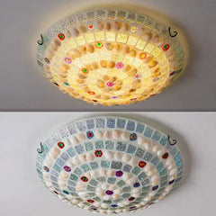 Mosaic Shell and Colored Glass Flush Mount Ceiling Light Fixture