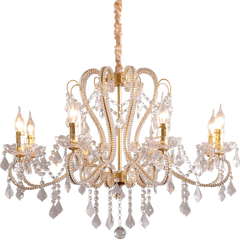 Gold Metal Candelabra Chandelier with Crystal Drop Accents