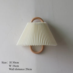Pleated Fabric Cone Wall Sconce with Natural Wood Hoop Accents