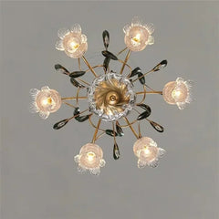 Gold Floral Glass Chandelier Multi-Arm Pendant Light
