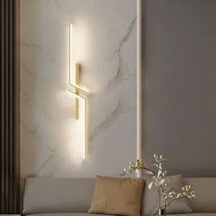 Modern Geometric LED Wall Sconce with Black Finish and Gold Accents