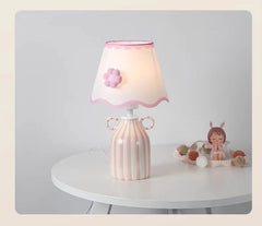 Striped Ceramic Table Lamp with Scalloped Floral Shade