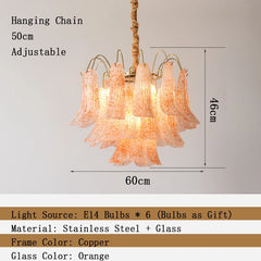 Gold Floral Bell Shaped Glass Chandelier Pendant Light