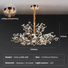 Chandelier with dimensions and specifications on a dark background