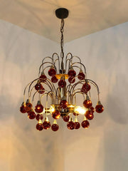 Gold Frame Chandelier with Purple Crystal Orb Accents