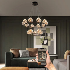 Gold Crystal Orb Linear Pendant Light with Oval Frame