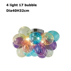 Colorful bubble light fixture with 4 lights on a white background