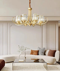 Gold Floral Crystal Chandelier with Fluted Glass Shades