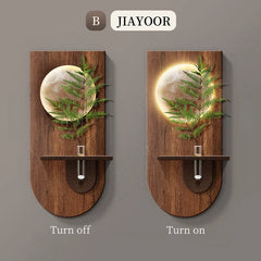 Wood Grain Wall Light with Integrated LED and Plant Holder