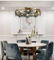 Gold Wave Chandelier with Clear Glass Disc Shades and Brass Accents