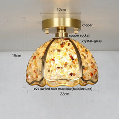 Ceiling light fixture with measurements and material details on a gray background