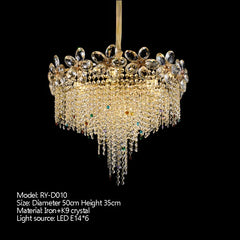Gold Crystal Flower Chandelier with Cascading Beads and Gem Accents
