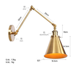 Brushed Gold Cone Shade Adjustable Wall Sconce Hanging Ceiling Light