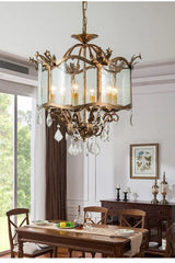 Gold Crystal Candelabra Pendant Light with Glass Shade