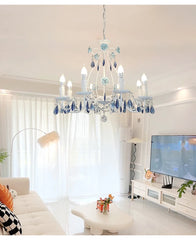 White Floral Crystal Chandelier Semi-Flush Ceiling Light