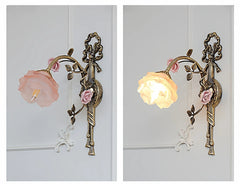 Antique Gold Flower Wall Sconce Glass Shade