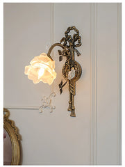 Antique Gold Flower Wall Sconce Glass Shade