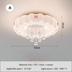 Cloud Shape Flush Mount Ceiling Light with Pink Bows and Crystal Drops