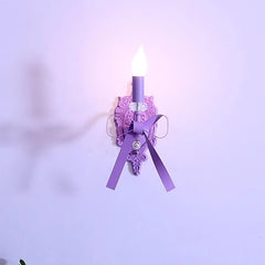 Purple Bow Pearl Accents Candle Wall Sconce Light Fixture Light