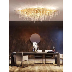 Gold Crystal Cascade Chandelier Surface Mount Light