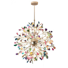 Gold Agate Slice Floral Chandelier Pendant Light