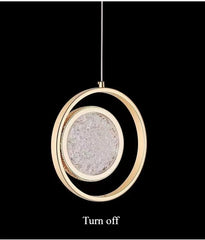 Gold Ring Pendant Light with Crystal Inlay and Swirling Design