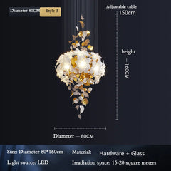 Gold Petal & White Flower Chandelier with Cascading Design