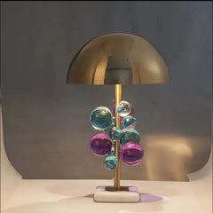 Gold Crystal Globe Cluster Table Lamp with Marble Base