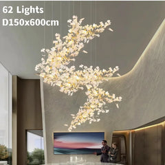 Large decorative chandelier with 62 lights in a modern interior setting.