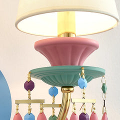 Gold Macaron Ceramic Flower Wall Sconce with Blue & Pink Accents