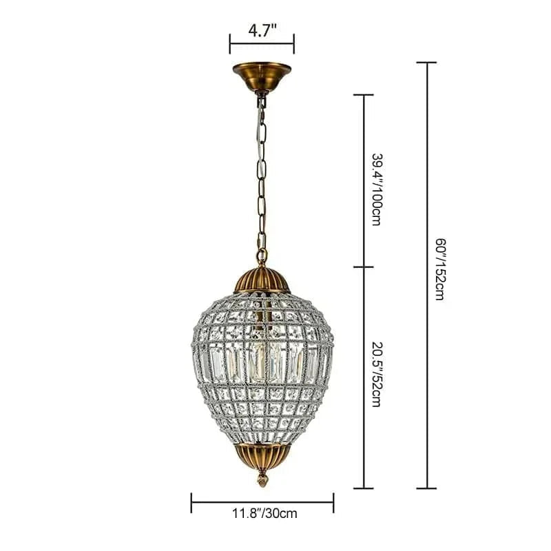 Chandelier with dimensions indicated on a white background