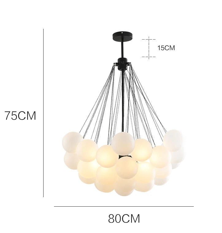 Chandelier with dimensions indicated on a white background