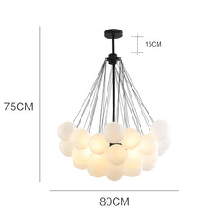 Chandelier with dimensions indicated on a white background