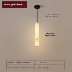 Marble Cylinder Pendant Light with Natural Stone Accent