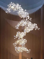Gold Ginkgo Leaf Chandelier Light Cascading Branch Pendant