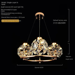 Gold Crystal Orb Linear Pendant Light with Oval Frame