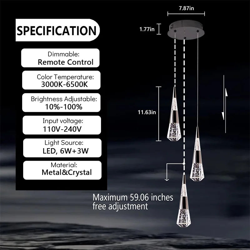 Comparison of light brightness: 5%, 50%, and 100% dimmable settings for the pendant lights.