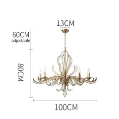 Chandelier with dimensions labeled on a white background
