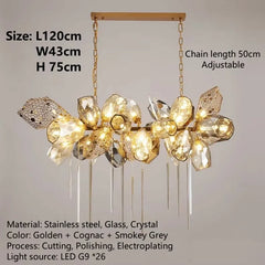 Gold Faceted Crystal Waterfall Chandelier Pendant Light