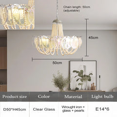 Gold Glass Beaded Chandelier with Pearl Strings Pendant Light