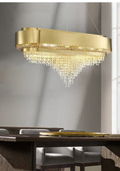 Tiered Crystal Waterfall Chandelier with Gold Finish Metal Frame