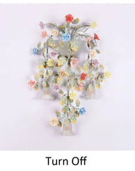 Gold Metal Sconce with Ceramic Rose Buds & Frosted Bell Shades