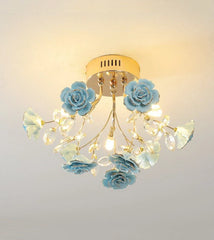 Gold Multi-Arm Ceramic Rose Ceiling Light