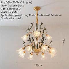 Gold Floral Glass Chandelier Multi-Arm Pendant Light
