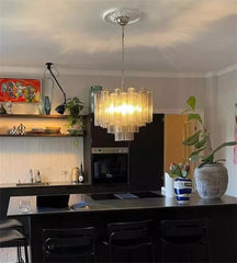 Tiered Frosted Glass Tube Chandelier Semi-Flush Mount Light