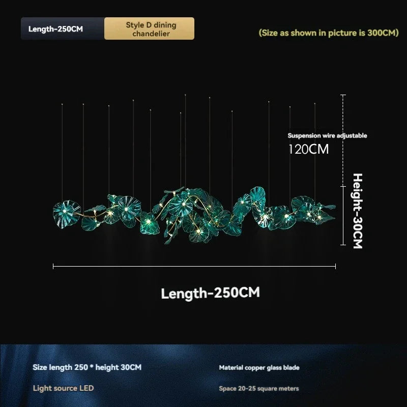 Chandelier with dimensions and specifications on a black background