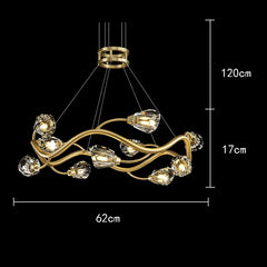 Gold Wavy Branch Crystal Chandelier with Cascading Lights