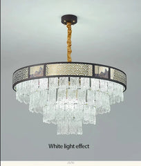 Tiered Faceted Crystal Waterfall Chandelier with Gold Accents